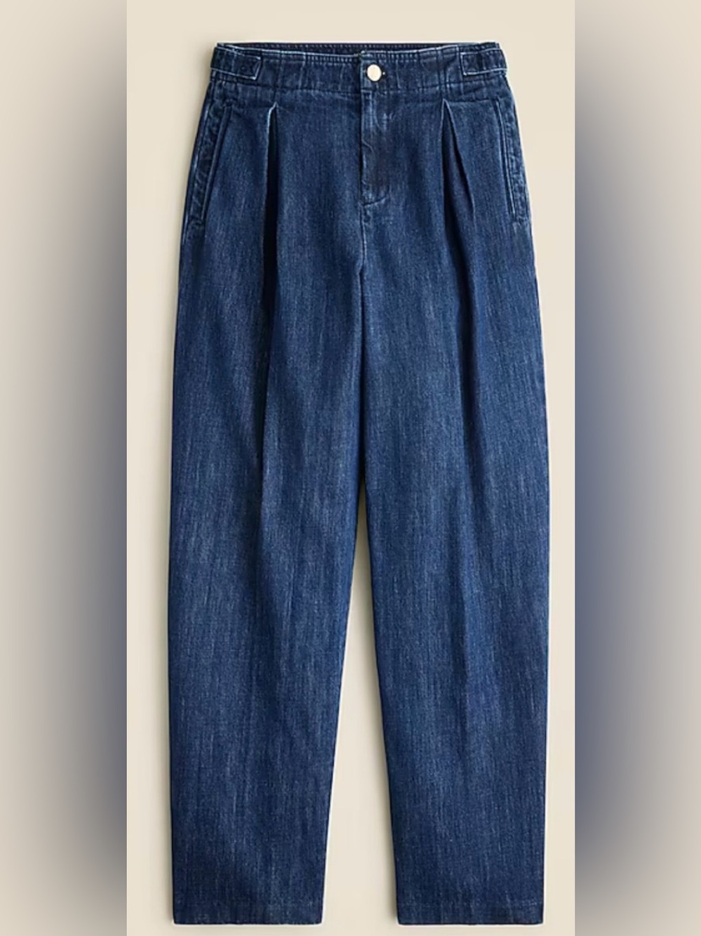 J. Crew Blue Tapered Jean w/Pleats and Adjustable Waist in 1984 Rigid, size 33